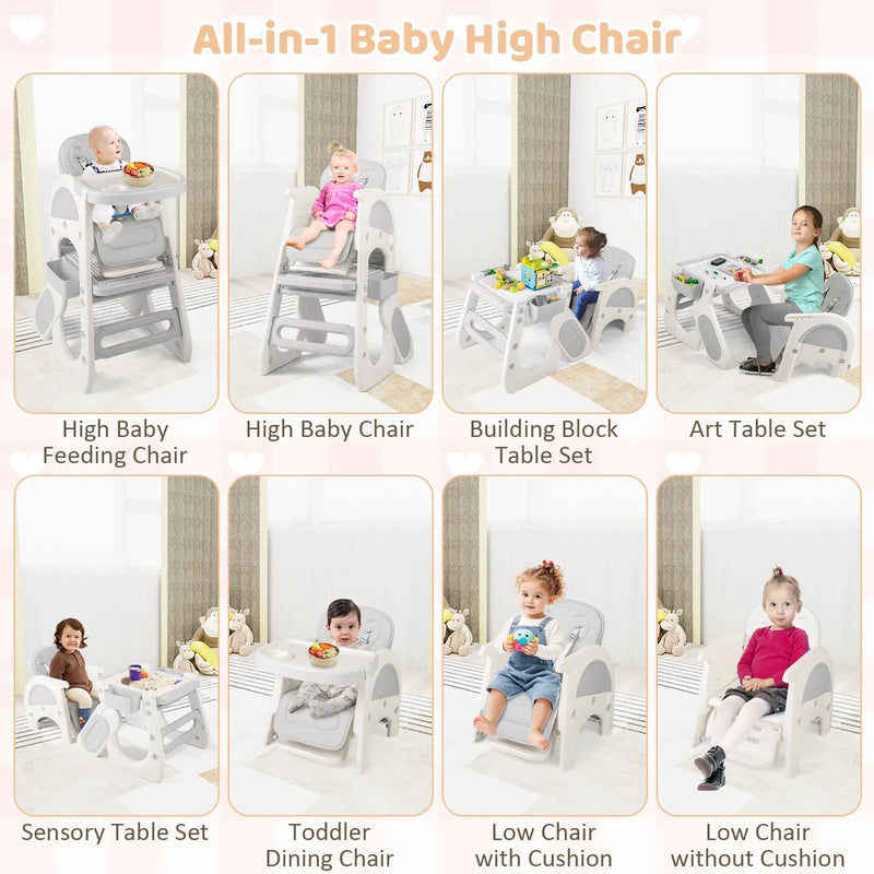 Convertible Baby High Chair with Double-layer Tray and Adjustable Backrest by DirectDeals