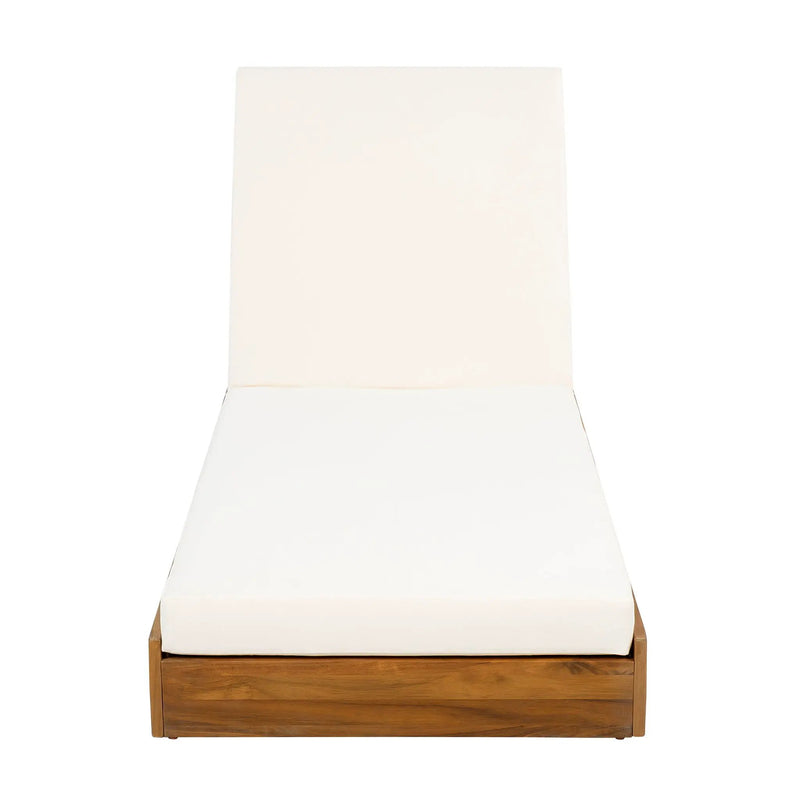 Premium Acacia Wood Lounge Chaise Set With Water Resistant Cushions, Adjustable Recline - Cream / Teak by HouseOfZazla