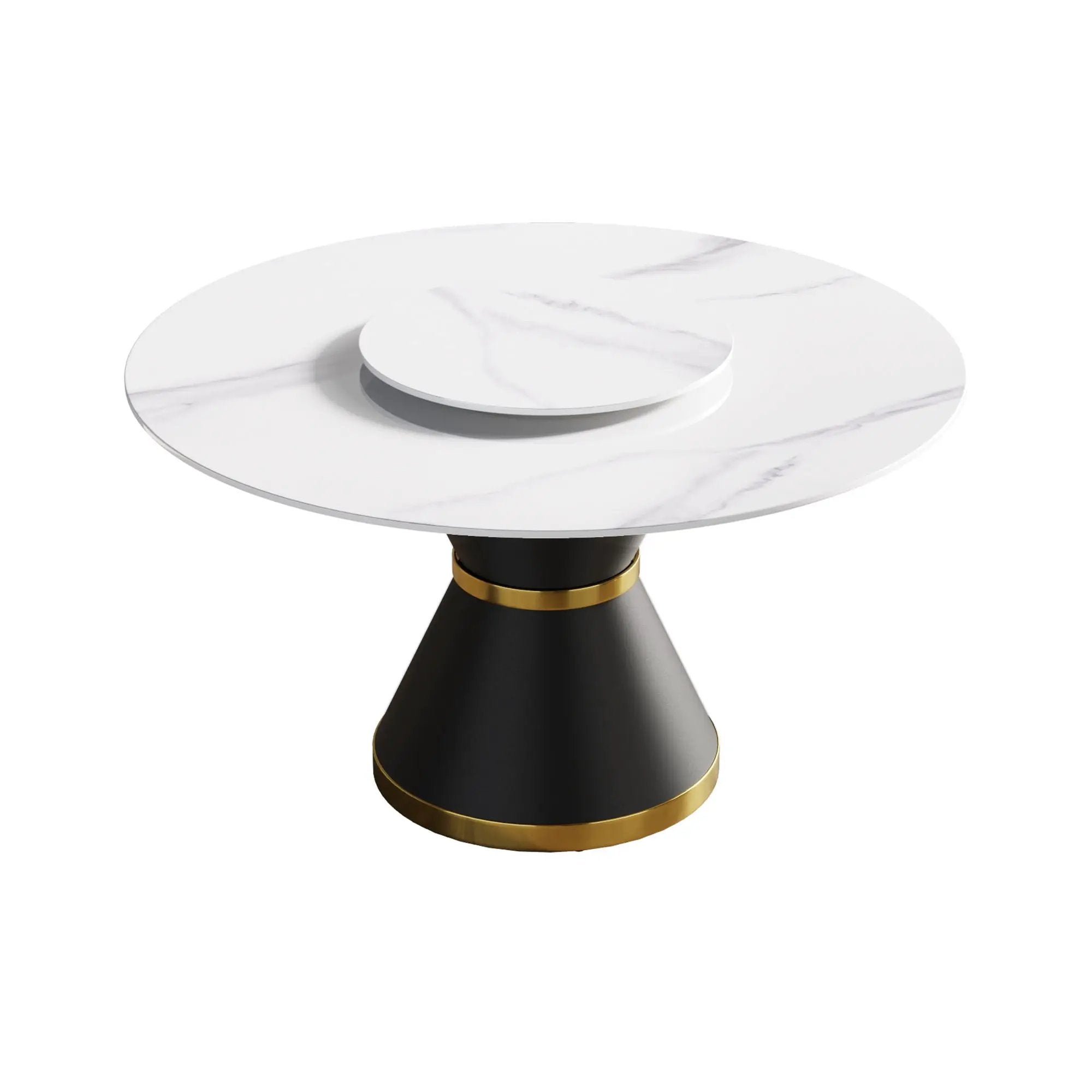 53" Modern Artificial Stone Round Carbon Steel Base Dining Table, Can Accommodate 6 People, Artificial Stone Turntable - White / Black by HouseOfZazla