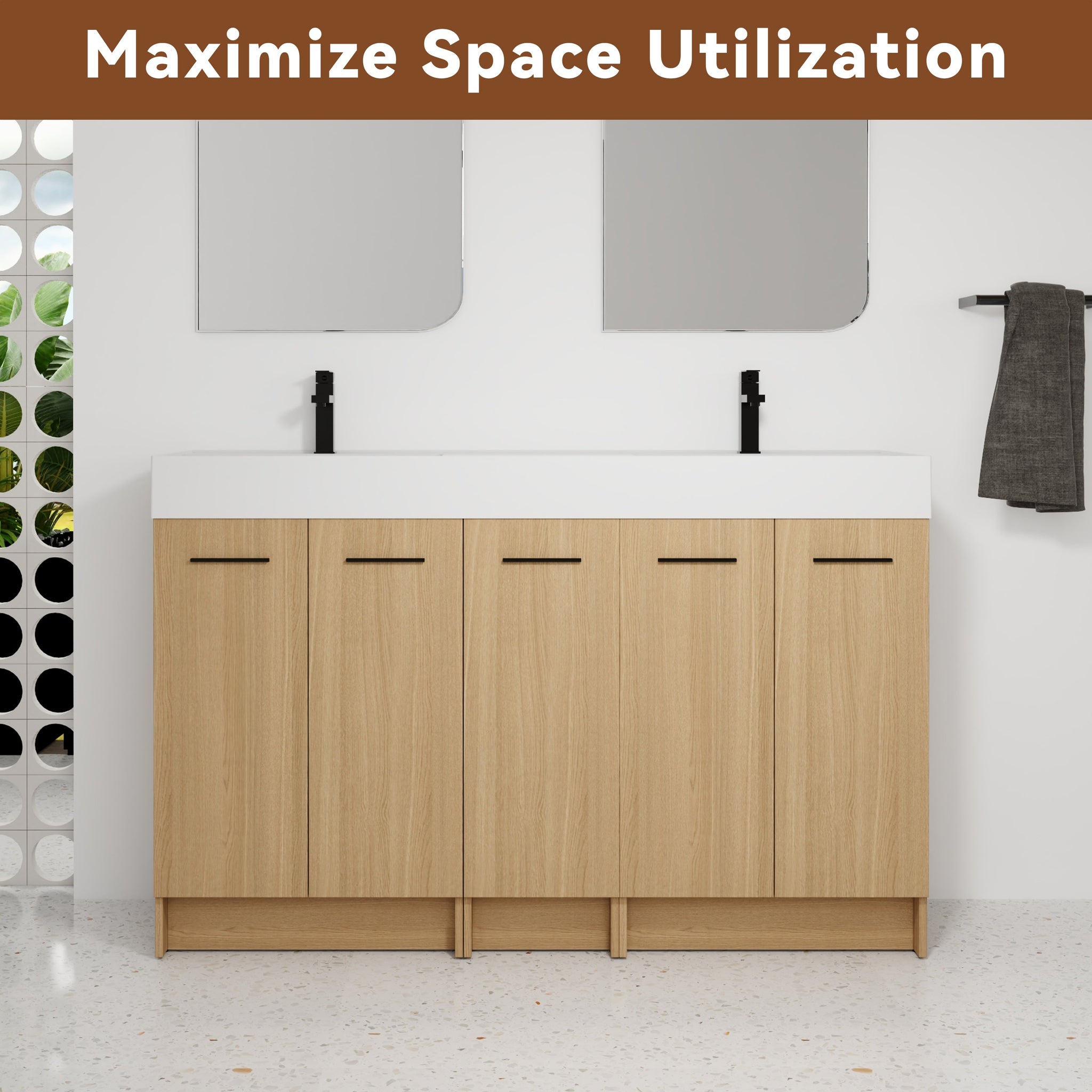 60" Double Sink Bathroom Vanity with Extra-Large Storage by HouseOfZazla