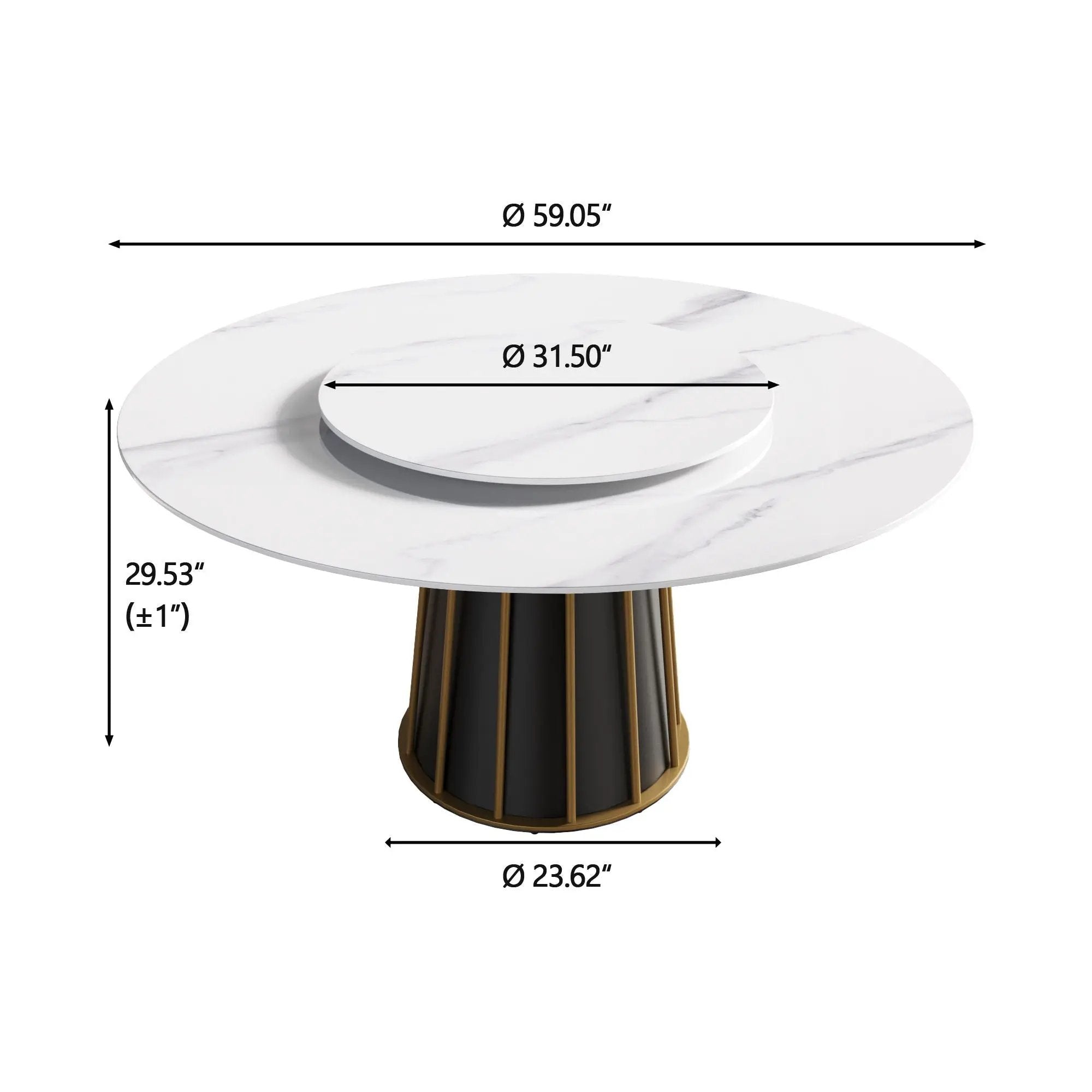 59.05" Modern Artificial Stone Round Panel Metal Iron Base Dining Table, Can Accommodate 8 People Artificial Stone Turntable (Not Including Chairs) - White / Black by HouseOfZazla