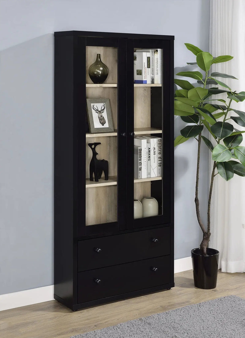 Hawthorne 4-shelf Glass Door Cabinet with Drawers Black by Unique Piece Furniture