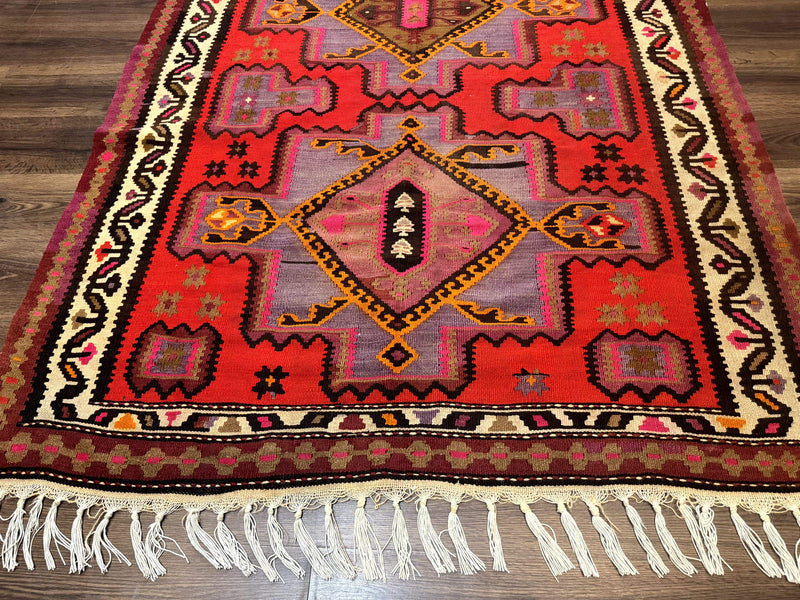 Persian Kurdish Zarand Kilim Rug 5x9, Red, Geometric Medallions, Wide Runner by Jewel Rugs