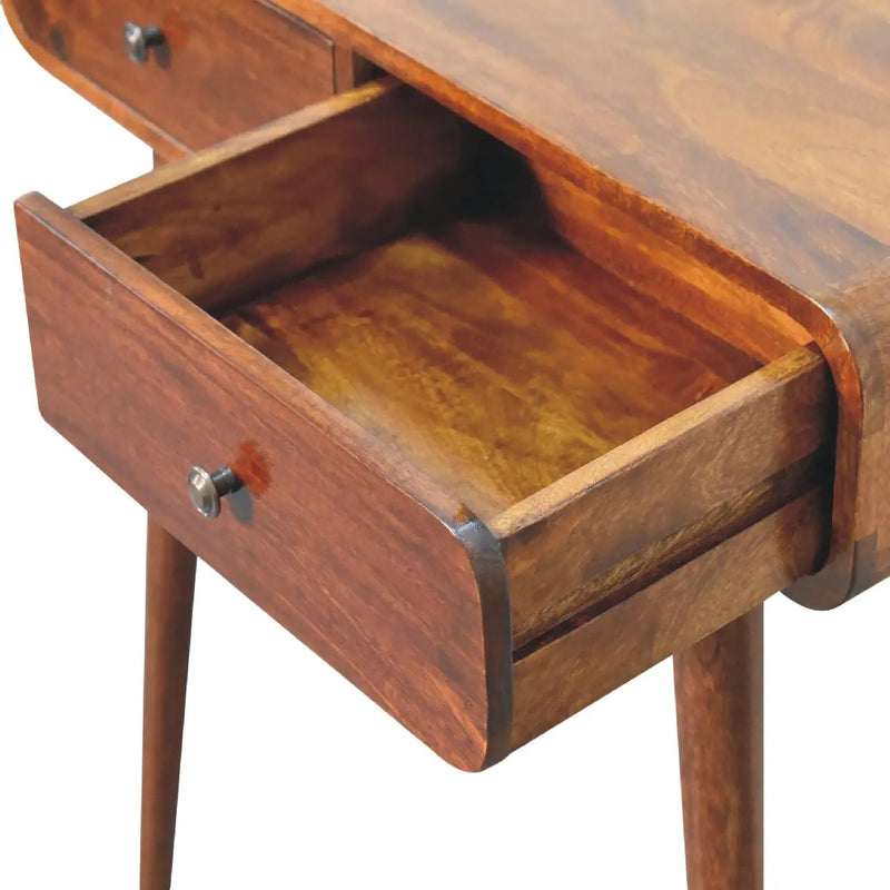 Solid Wood Chestnut Curved Hallway Table, 2-Drawers, Nordic Legs by HouseOfZazla