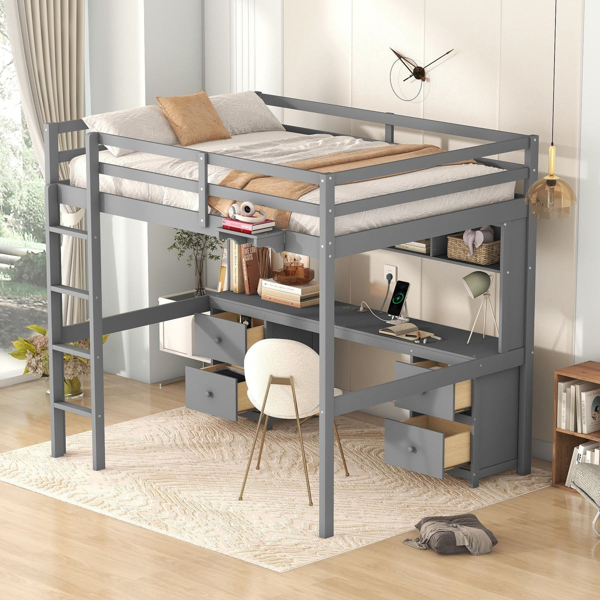 Loft Bed with Desk, Cabinets, Drawers and Charging Station - Full Size, photo 9 of 34