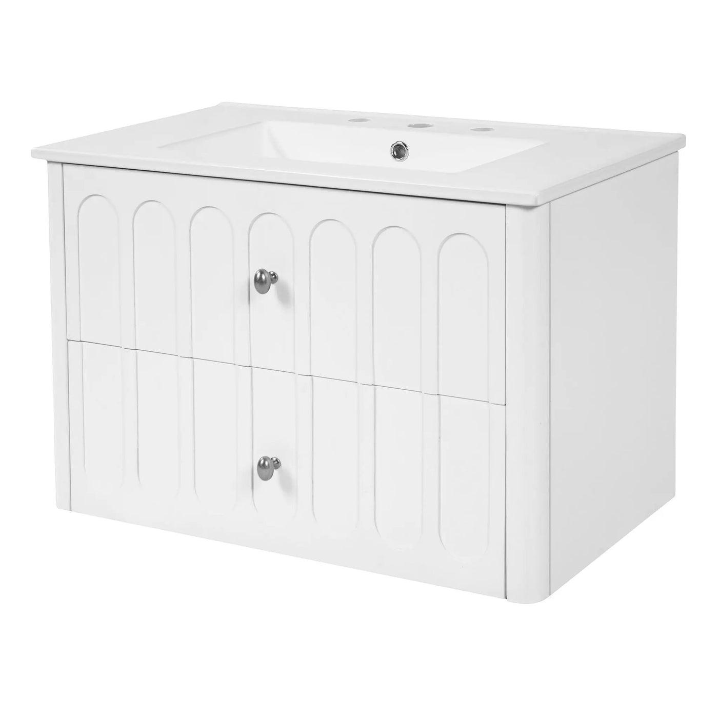 Floating Bathroom Vanity With Oval Knobs & Round Edge, Soft Close Drawer Slides by HouseOfZazla