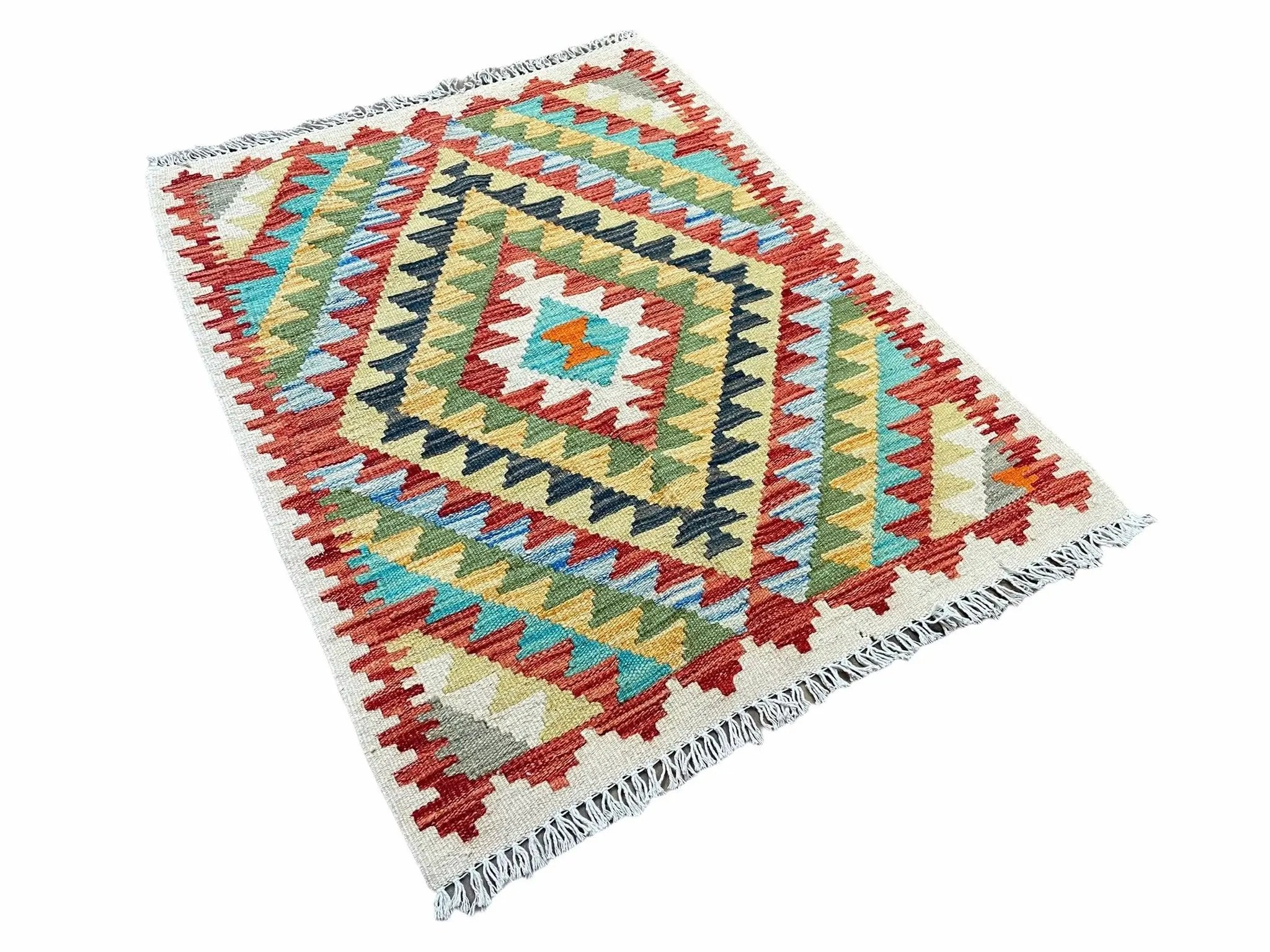 Small Kilim Rug 2x3 Colorful Turkish Kilim Accent Rug New Flatweave Wool Kilim Chobi Kilim Diamond Zigzag Playroom Rug by Jewel Rugs