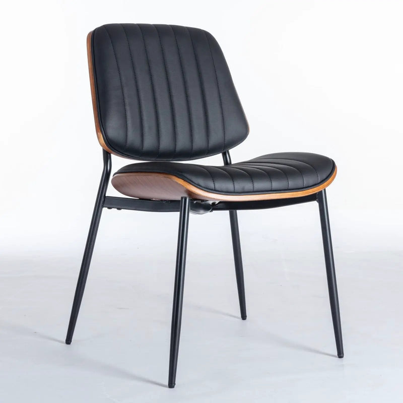 Dining Chairs (Set of 2) Mid-Century Modern Retro Chair With Walnut Bentwood Back Upholstered Seat Metal Legs Adjustable Foot For Kitchen Dining Room Chairs by HouseOfZazla