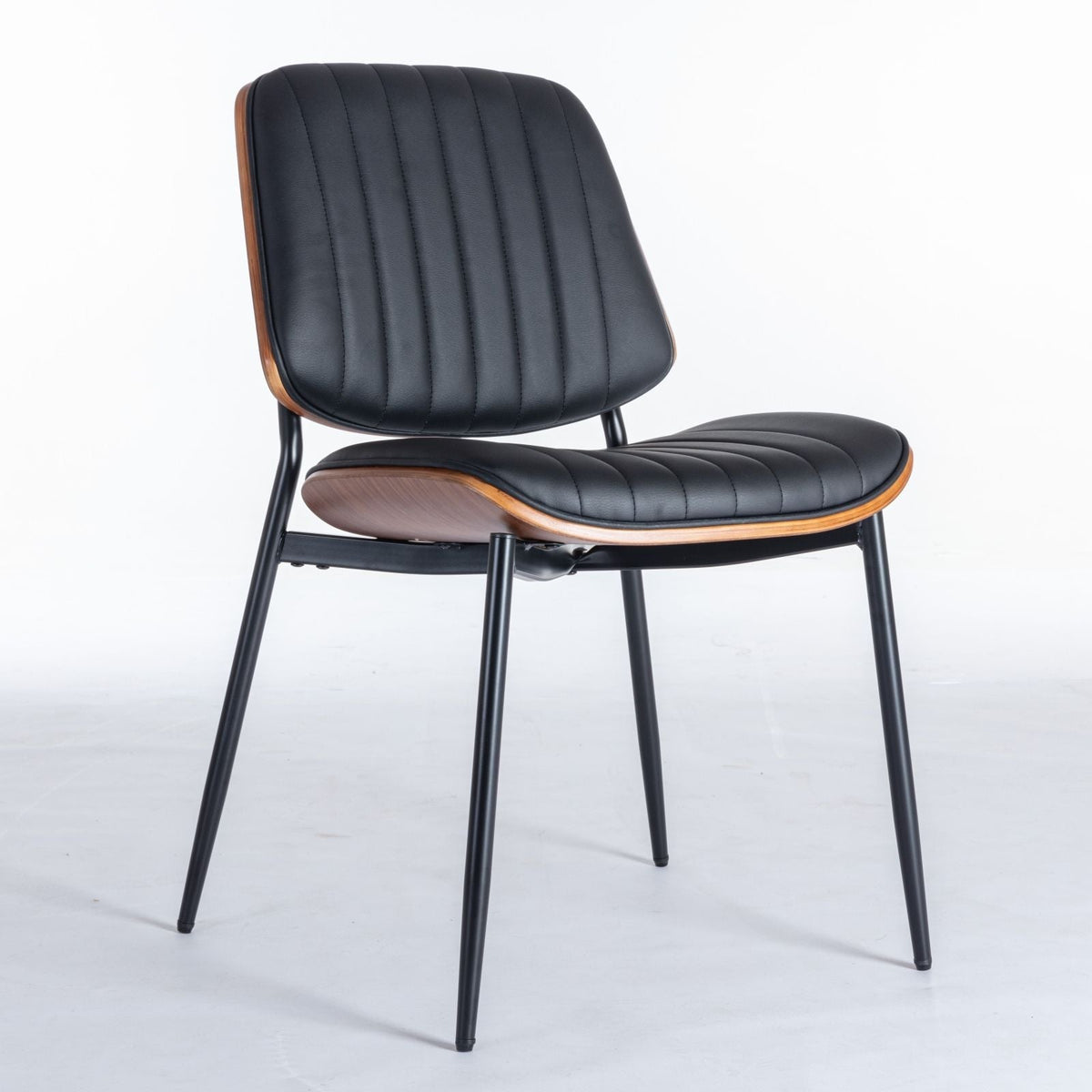Mid-Century Modern Dining Chairs with Walnut Bentwood Back - Black or Beige (Set of 2), photo 3 of 8