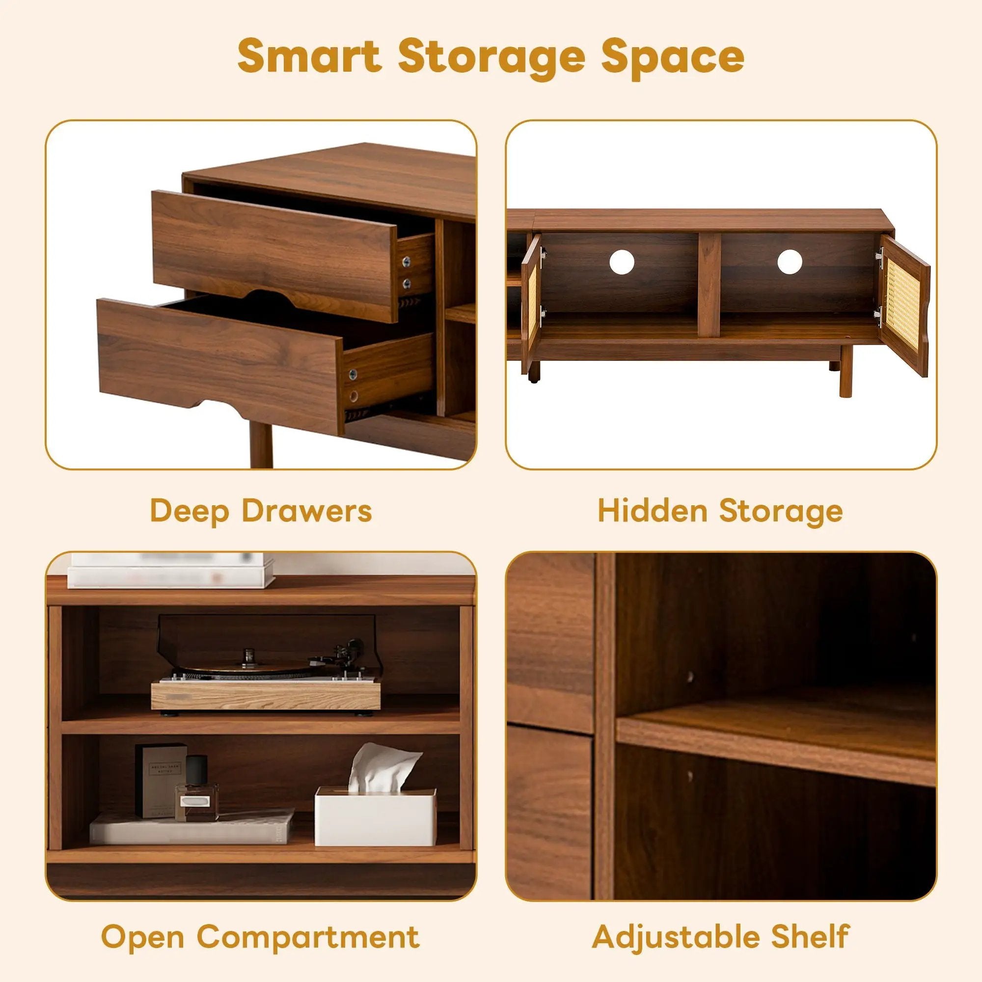 TV Stand For TVs Up To 85", Media Console With 2 Drawers - Walnut by Unique Piece Furniture