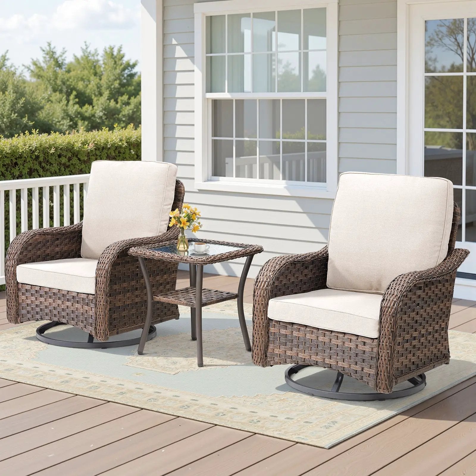 3 Pieces Outdoor Furniture Set, Outdoor Swivel Gliders Rocker by HouseOfZazla