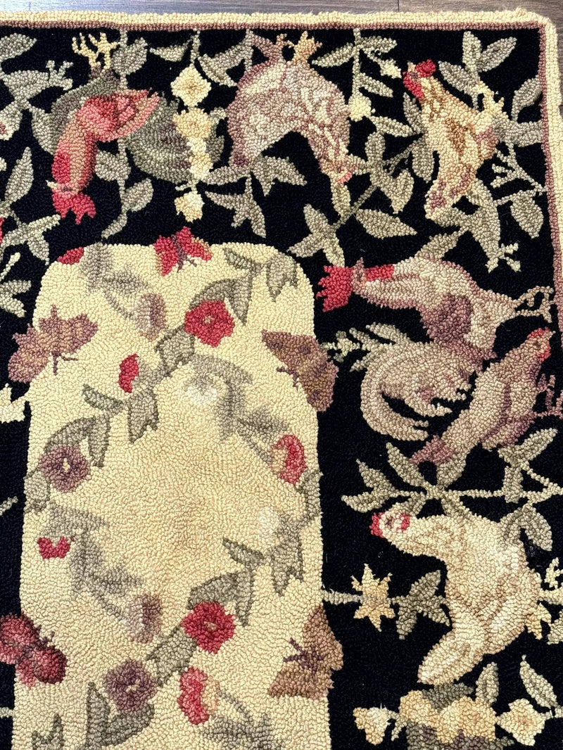 Small Vintage Hooked Rug, Roosters, Handmade, Wool by Jewel Rugs