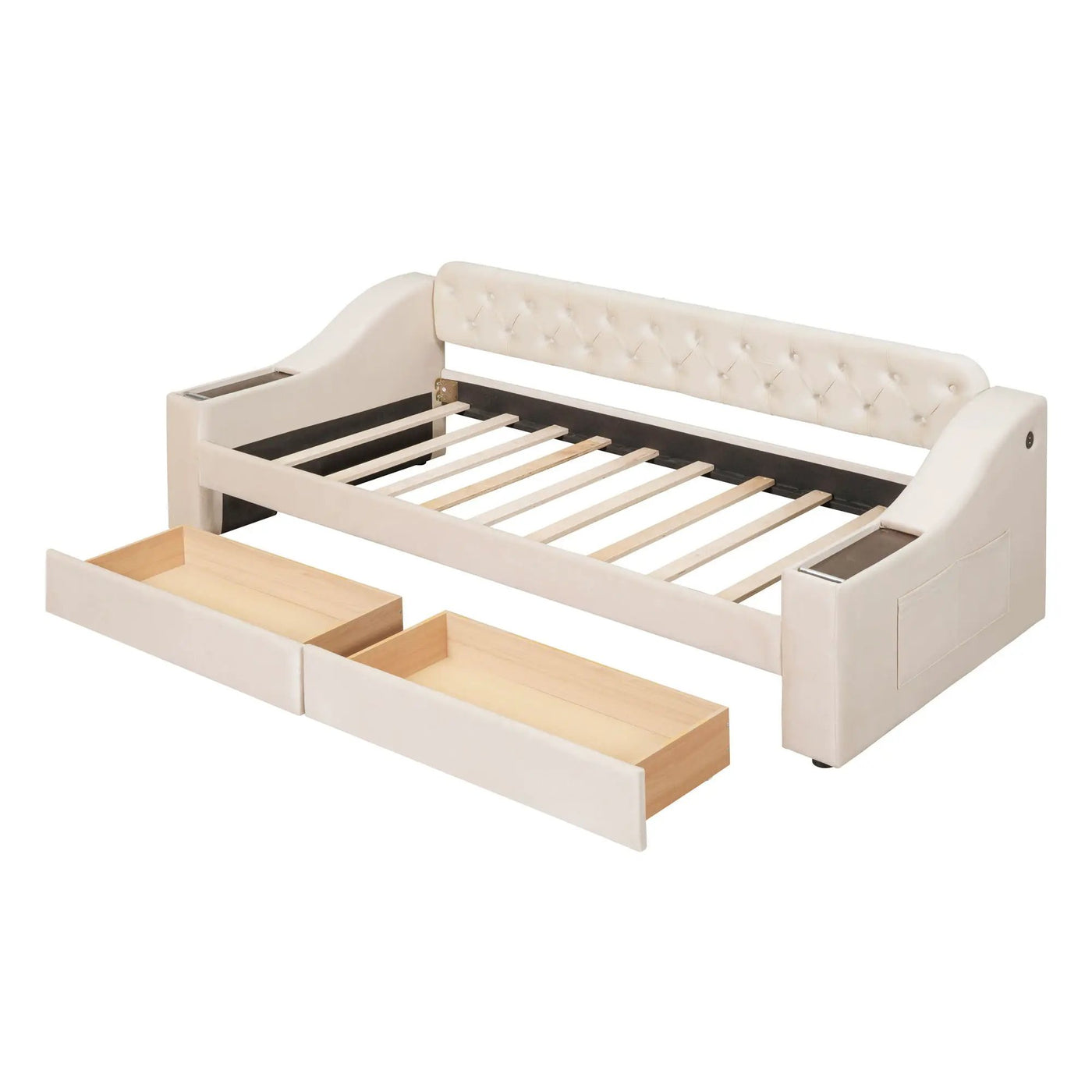Upholstered Daybed With Storage Armrests And USB Port by HouseOfZazla