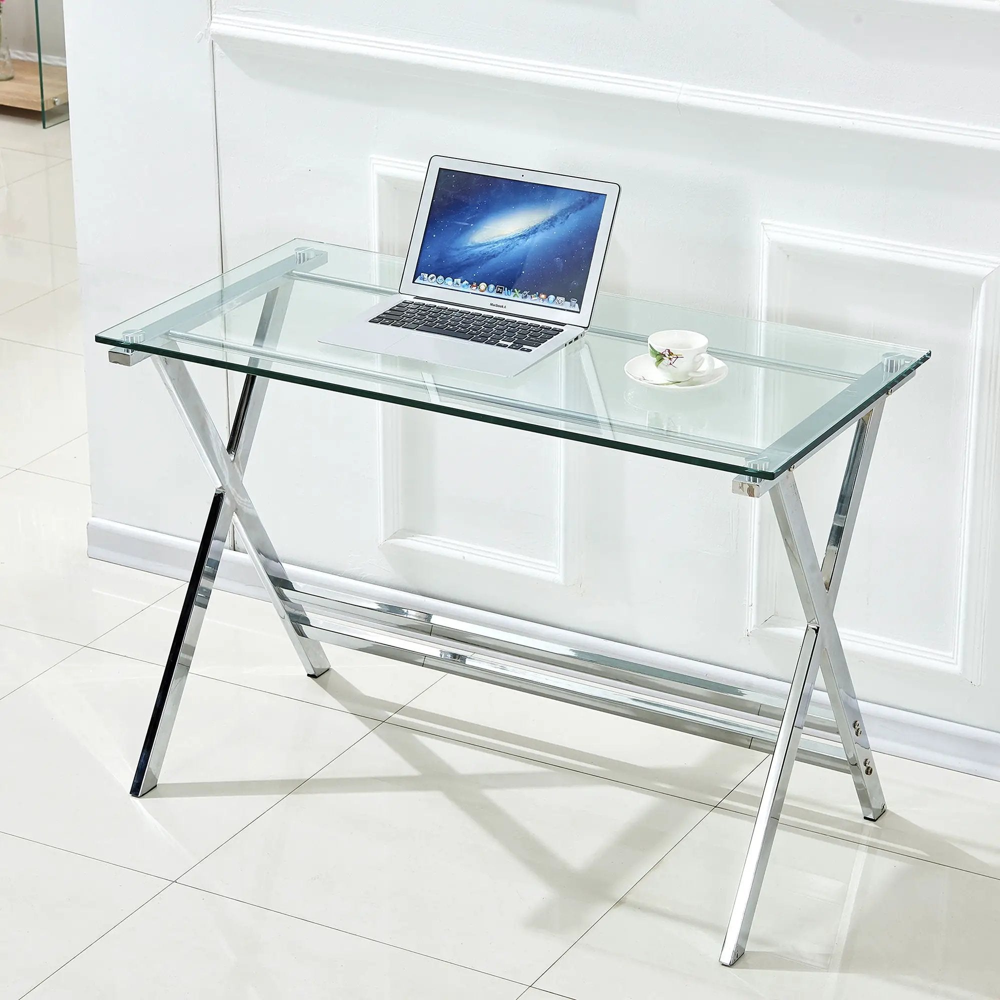 Transparent Glass Computer Desk With Rounded Edges, Tempered Glass Laptop Table - Clear by Unique Piece Furniture