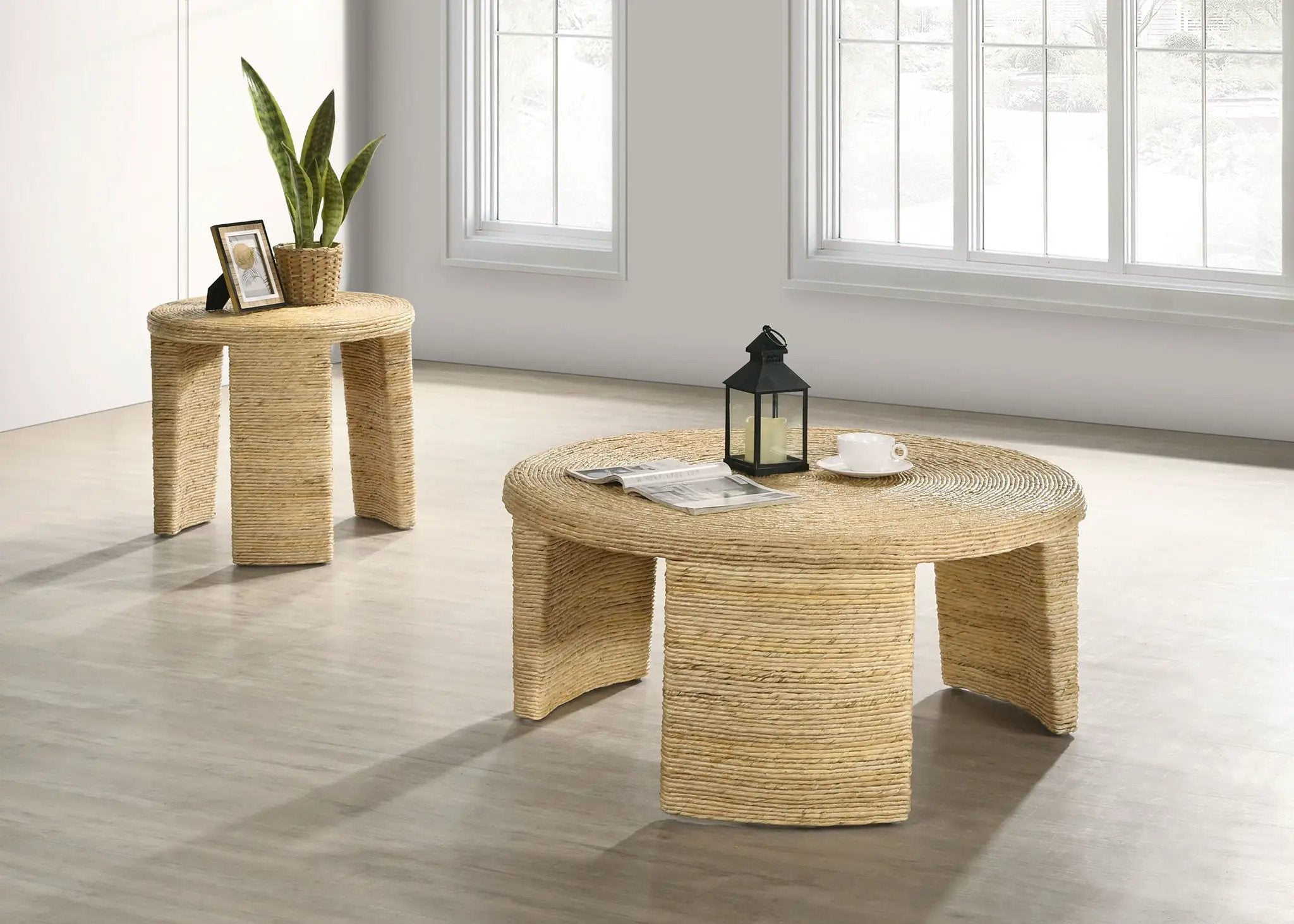 Artina 2-piece Rattan Coffee and End Table Set Natural by Unique Piece Furniture