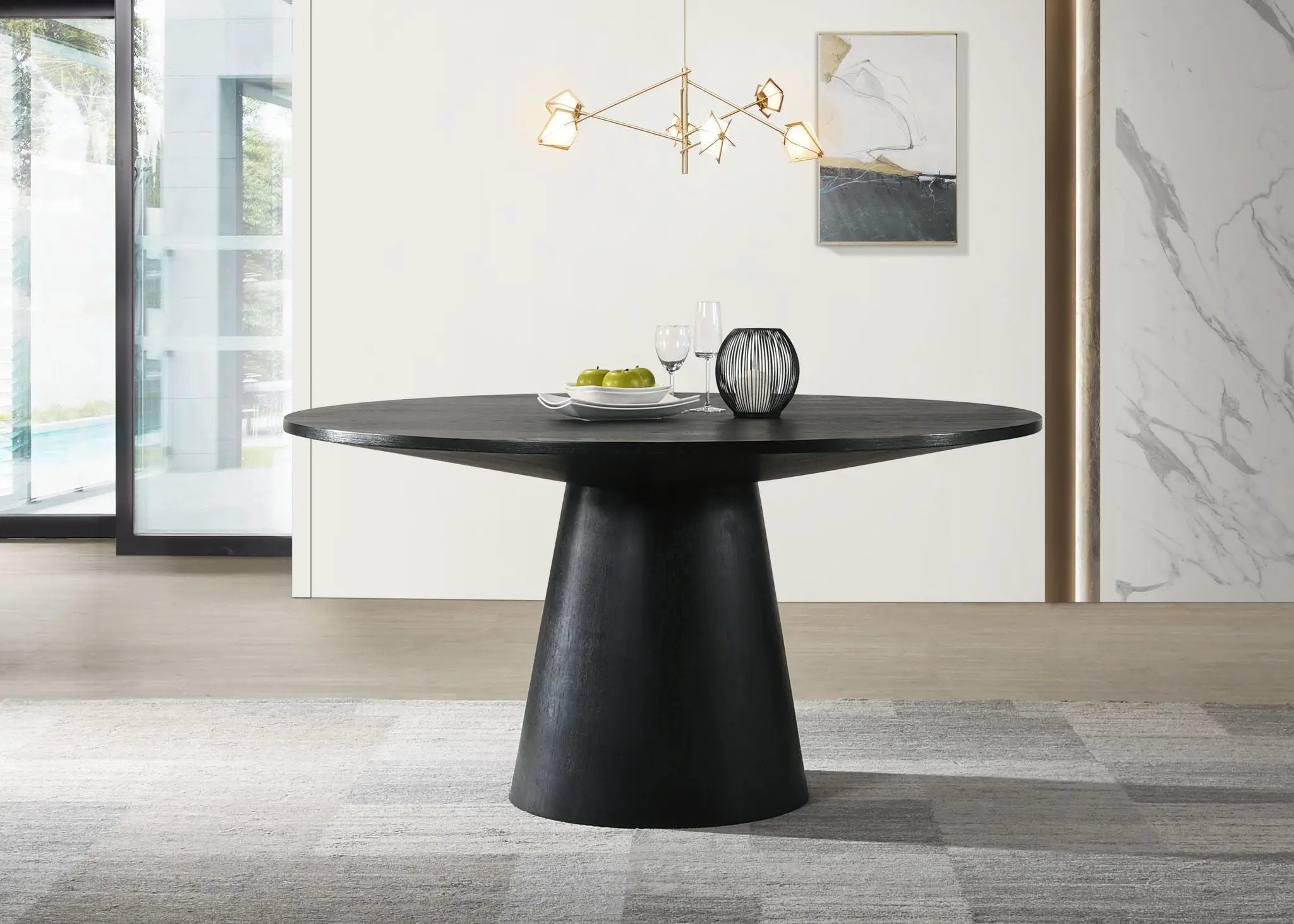 Jasper - 7 Piece Round Dining Room (Set of 7) - Ebony Black by HouseOfZazla