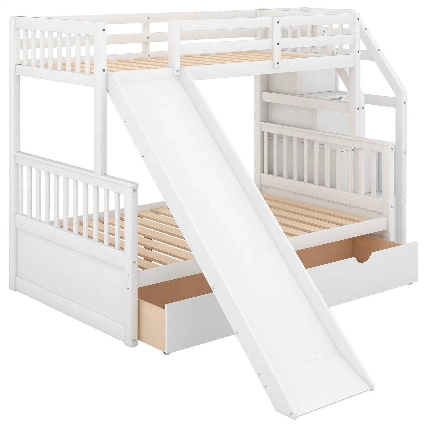 Bunk Bed With Storage Staircase, Slide, Desk, Drawers, And Shelves by HouseOfZazla