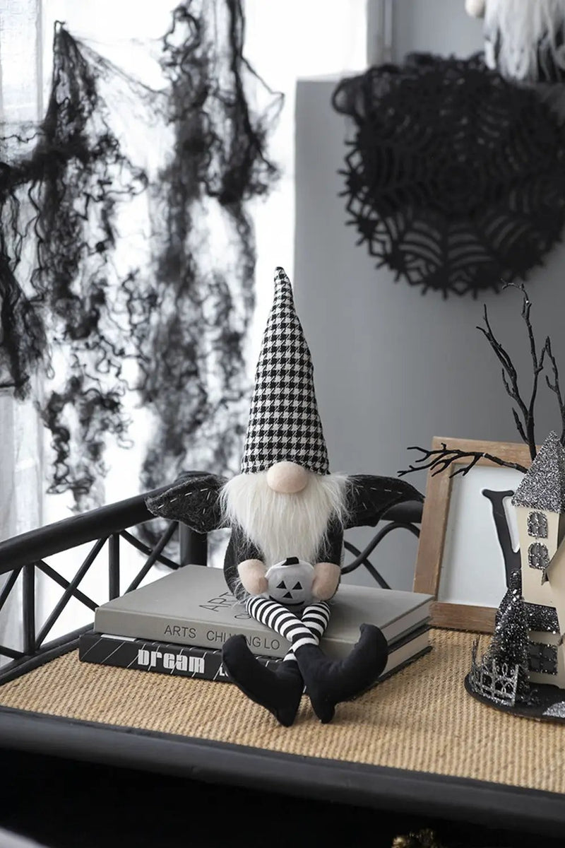 Sitting Gnome With Wings & Plaid Hat, For Halloween Decor by Unique Piece Furniture