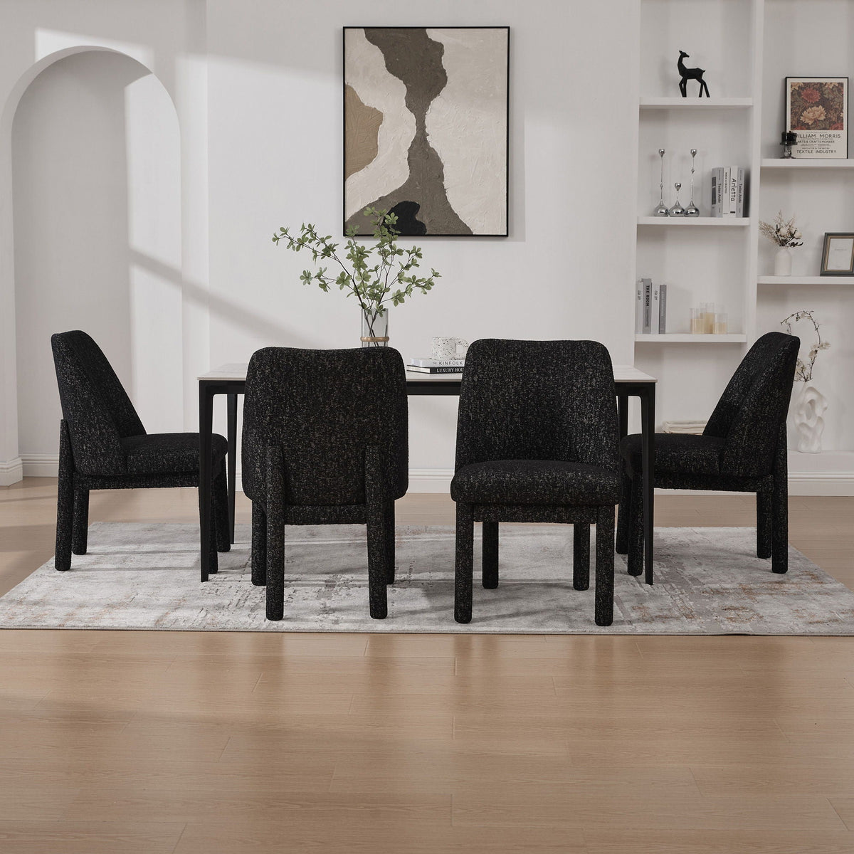 Wide Minimalist Dining Chair with Premium Fabric - White, Black, Beige, photo 24 of 40