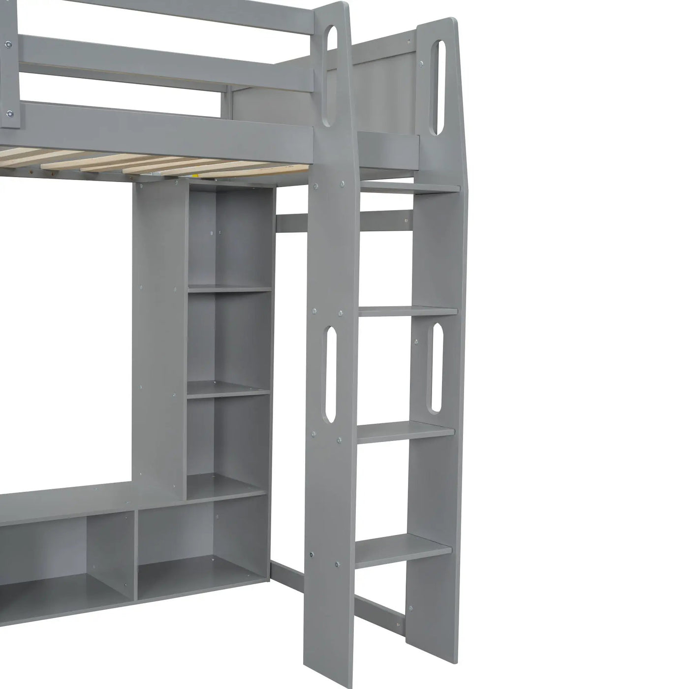 Gaming Loft Bed With Desk, Multi Storage Shelves, LED Lighting, And Hanging Clothes Rack by HouseOfZazla