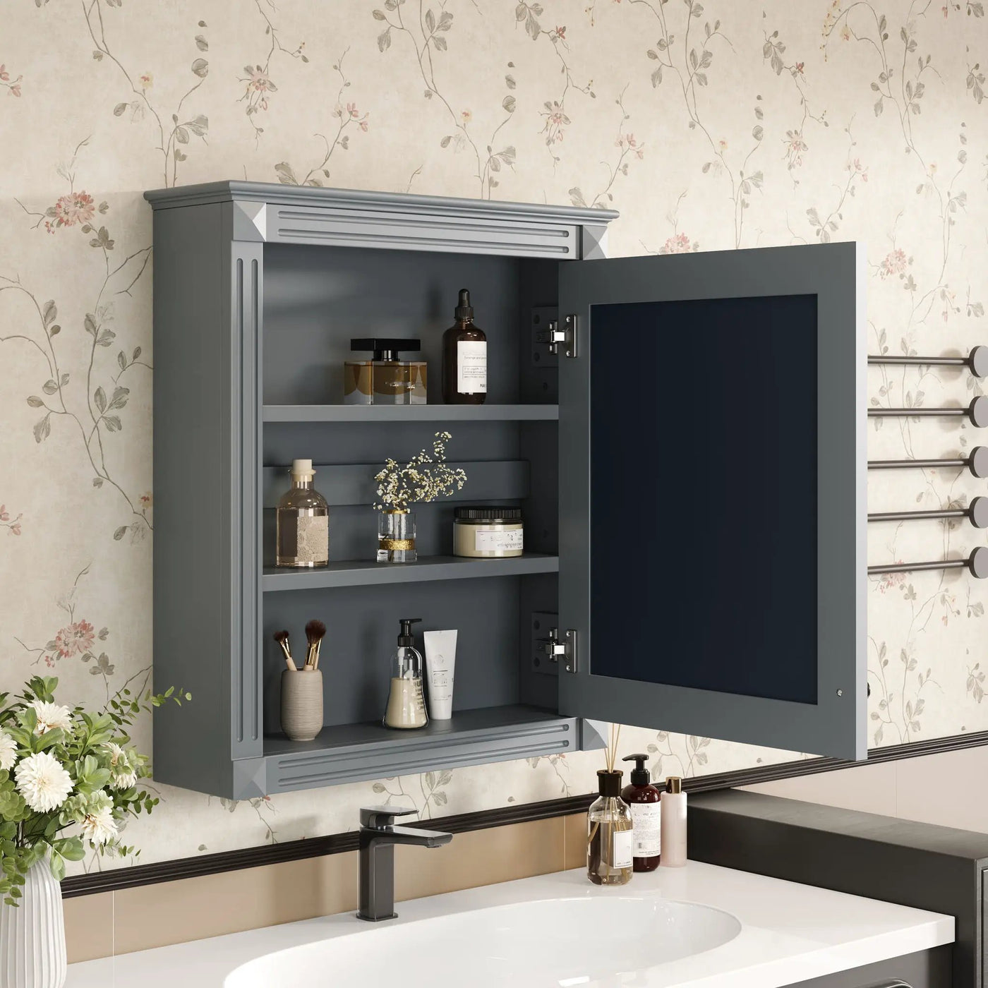 Wall Mounted Bathroom Storage Cabinet With Mirror, Medicine Cabinet With Height Adjustable Shelf by HouseOfZazla