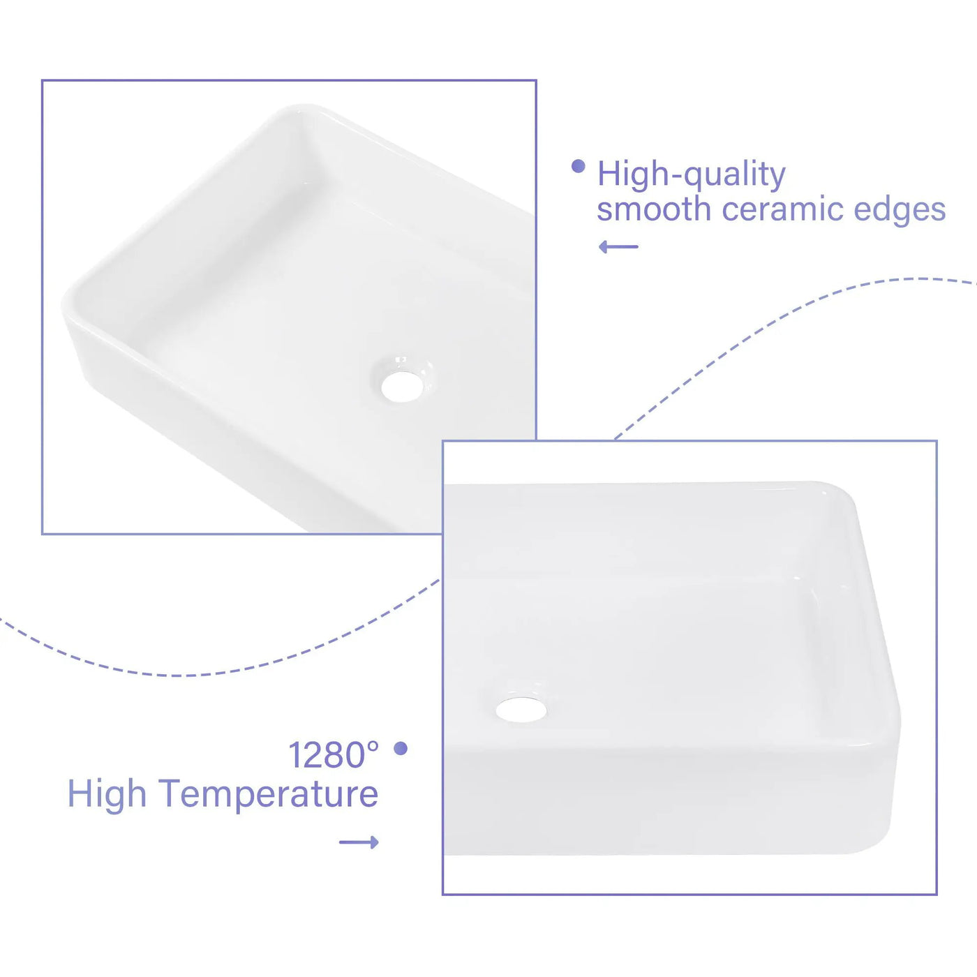 Modern European Design Ceramic Rectangular Vessel Bathroom Sink by HouseOfZazla
