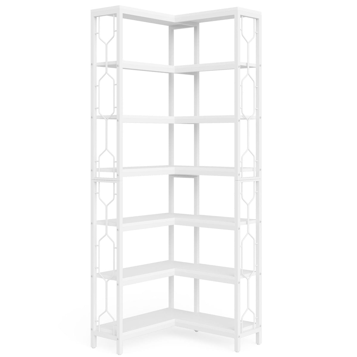 7 Tier Corner Bookshelf with Hexagonal Design - Dark Brown, White, Dark Gray, photo 2 of 12