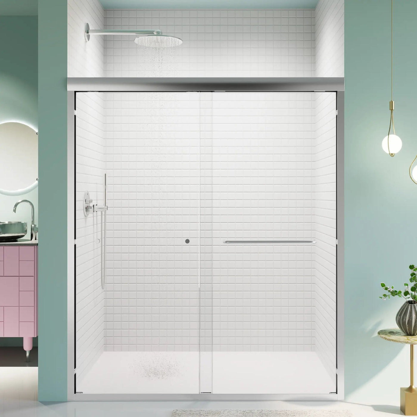 Semi-Frameless Double Sliding Shower Door, Bypass Shower Door, 1 / 4" (6Mm) Thick SGCC Tempered Glass Door by HouseOfZazla