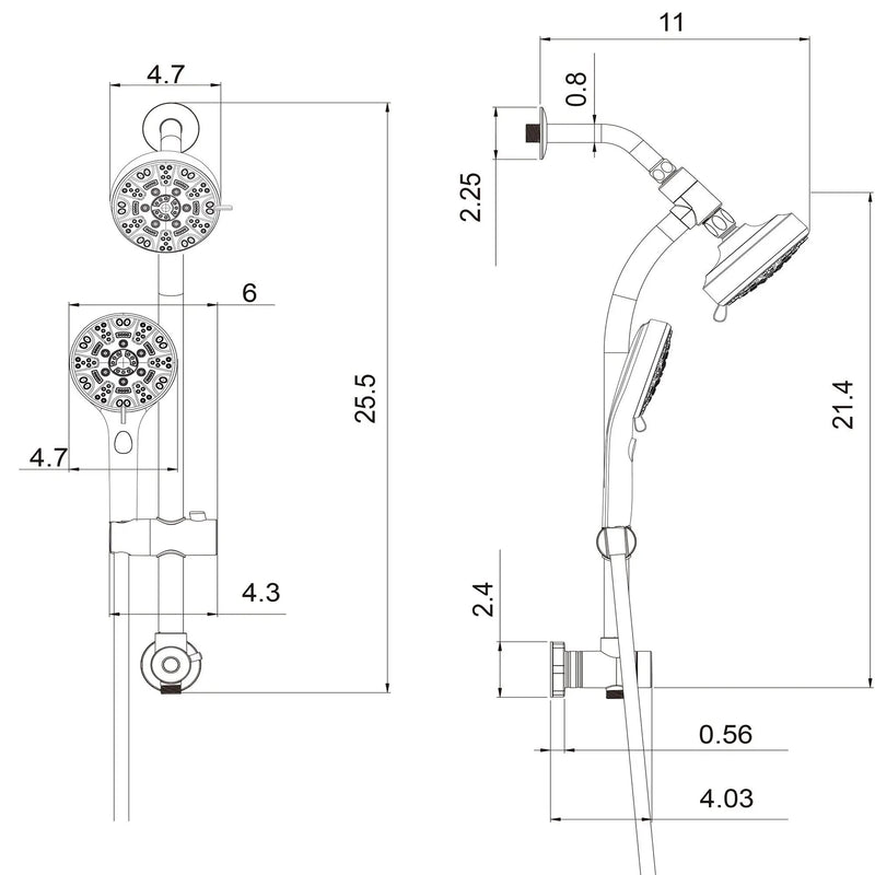 Multi Function Dual Shower Head System With 4.7" Rain Showerhead, 8 Function Hand Shower, Adjustable Slide Bar by HouseOfZazla