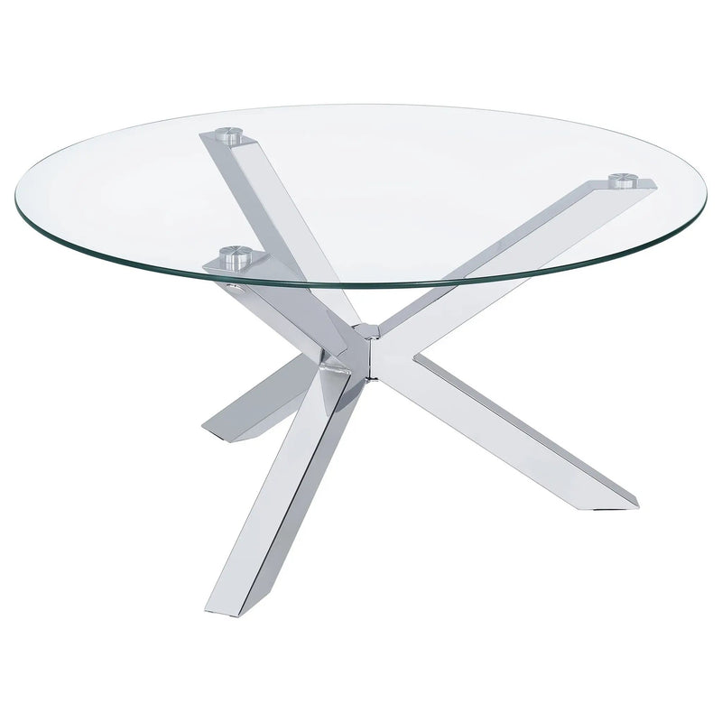 Kenzie Round Tempered Glass Top Cocktail Coffee Table Chrome by Unique Piece Furniture