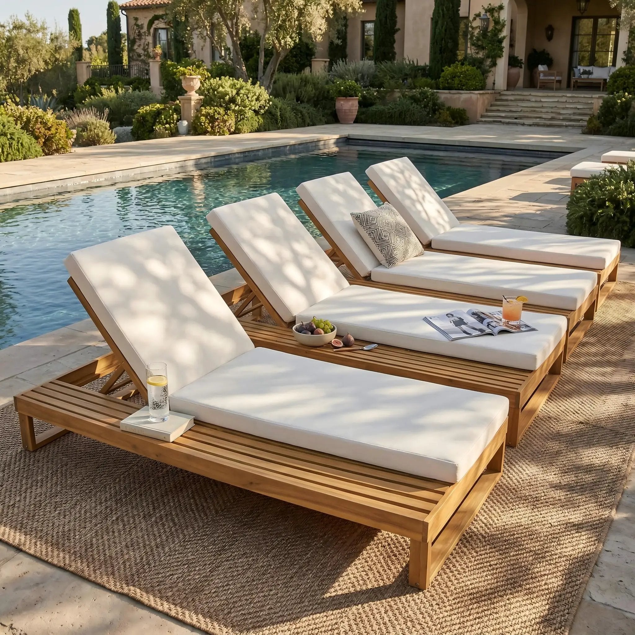 Teak Finish Acacia Wood Chaise Lounge with 4-Inch Cushion by HouseOfZazla