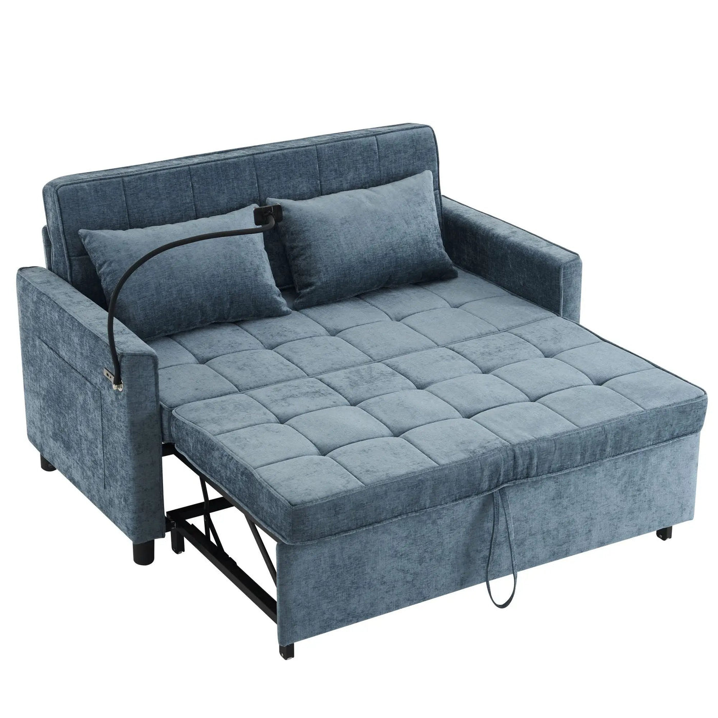 Pull-Out Sleeper Sofa With Reversible Backrest Cushion, Side Pockets, 2 USB Ports And A Phone Holder For Living Room by HouseOfZazla