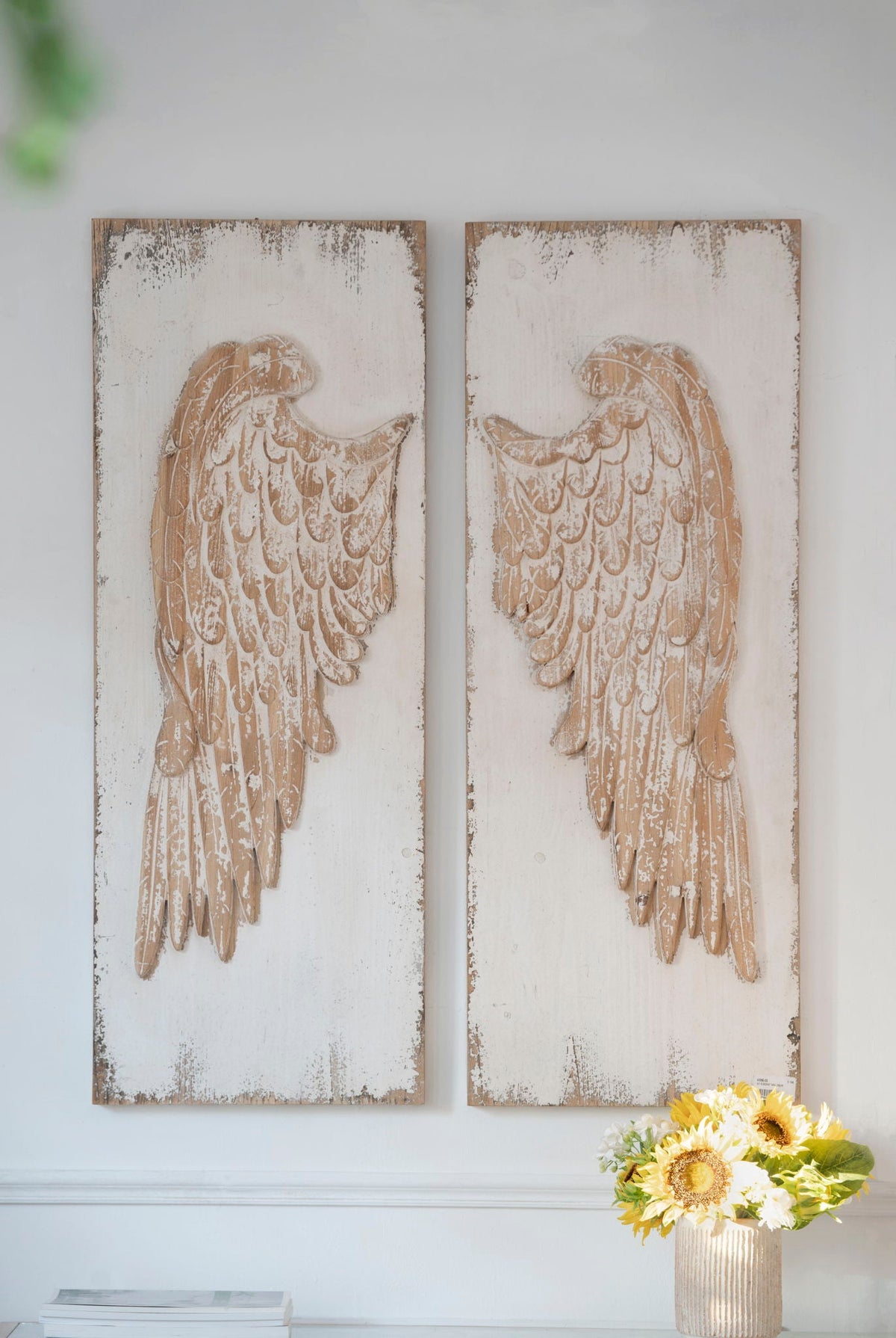 Feather Wing Wall Panels with Distressed Finish - Multicolor (Set of 2) Wall Art