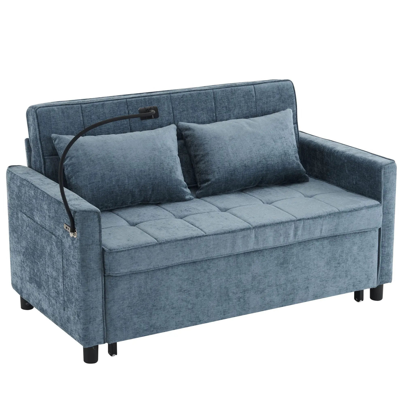 Pull-Out Sleeper Sofa With Reversible Backrest Cushion, Side Pockets, 2 USB Ports And A Phone Holder For Living Room by HouseOfZazla