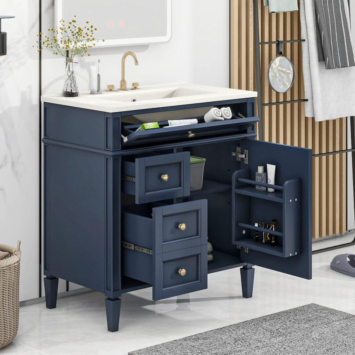 Bathroom Vanity With Top Sink, Storage Cabinet With 2 Drawers, Tip Out Drawer by HouseOfZazla