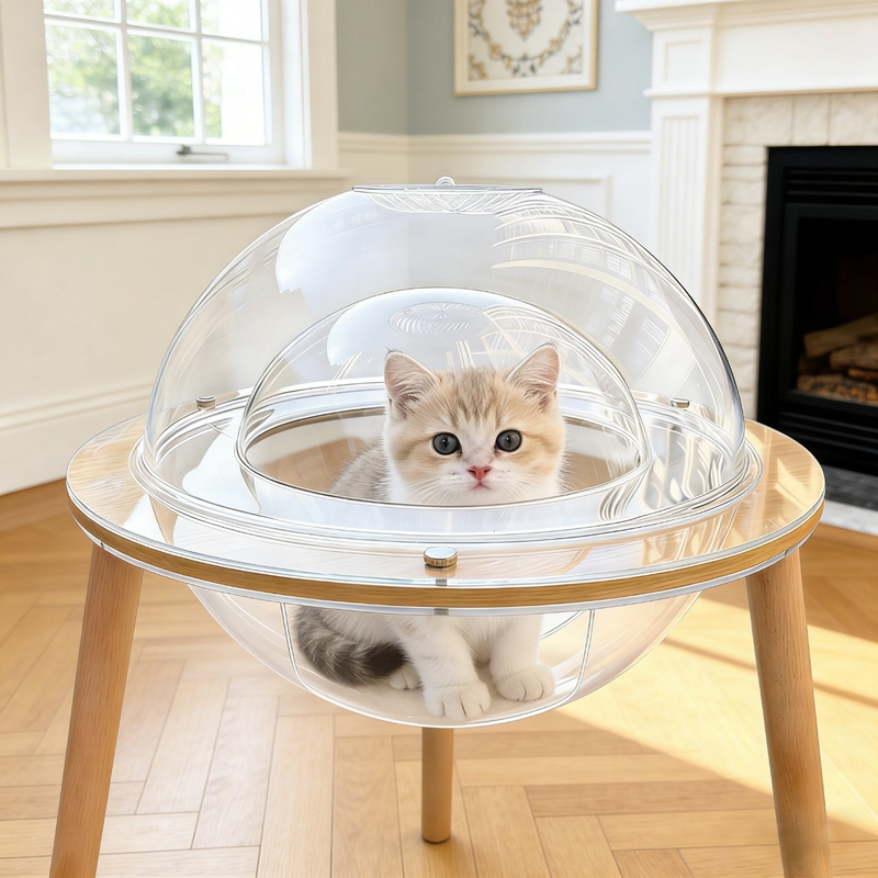 Large Cat Cave with 360° Immersive Cat TV and Wooden Legs by HouseOfZazla