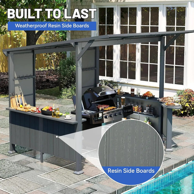 9X10FT Hardtop Grill Gazebo with Storage Shelves and Expansion Platform by HouseOfZazla