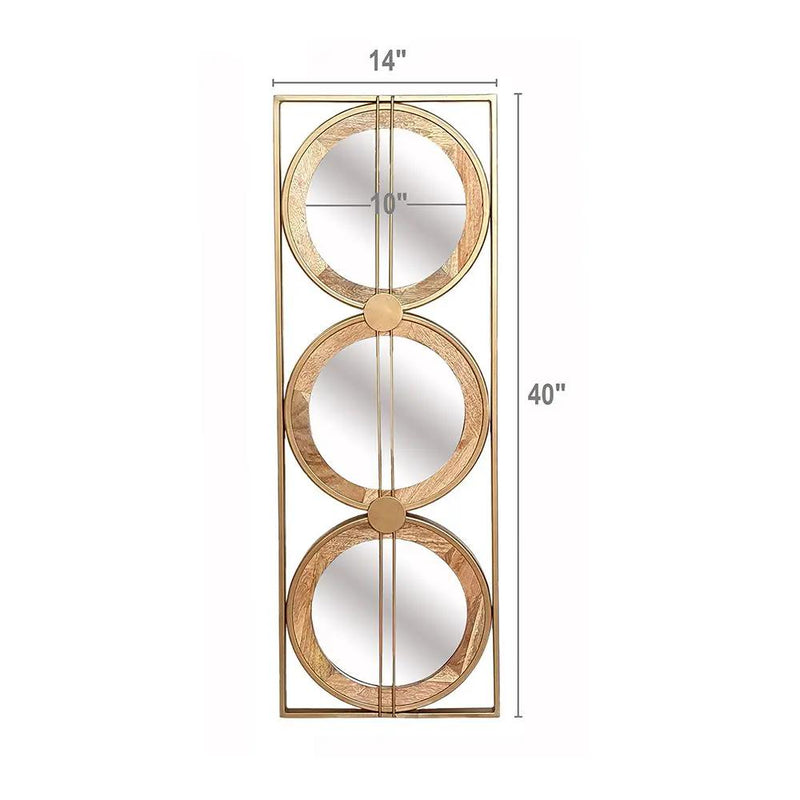 3 Mirror Piece Wall Mirror InRectangular Frame, Home Wall Decor For Bedroom Living Room - Brown by HouseOfZazla