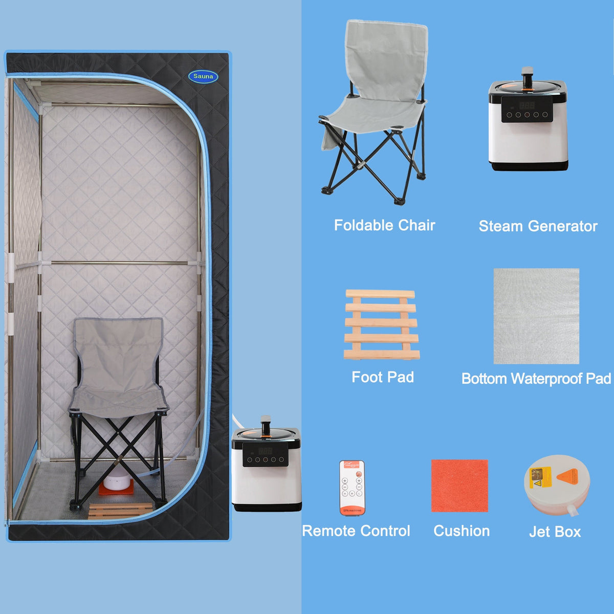 Full Size Portable Steam Sauna Tent with Stainless Steel Frame - Black, photo 4 of 17