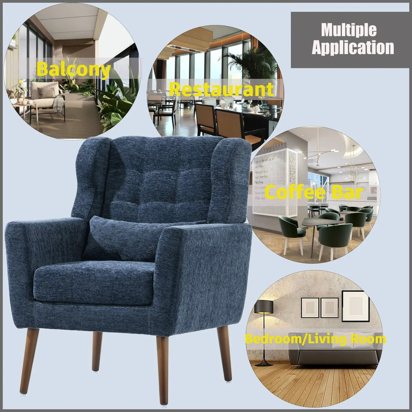 Modern Accent Chair, Arm Chairs For Living Room, Upholstered Mordern Armchair, Comfy Soft Padded Lounge Chair In Small Space, Bedroom, With Pillow, Solid Wood Leg by HouseOfZazla
