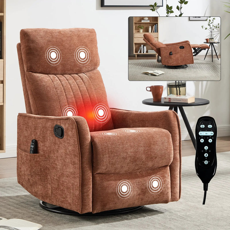 Orange Heat Massage Manual Recliner Chair with Rocker and Swivel by HouseOfZazla