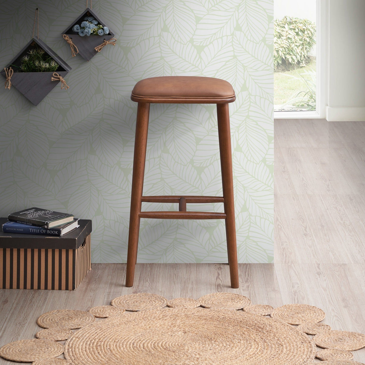 Stylish Design Bar Height Stool with Upholstered Seat - Black or Light Brown, photo 4 of 12