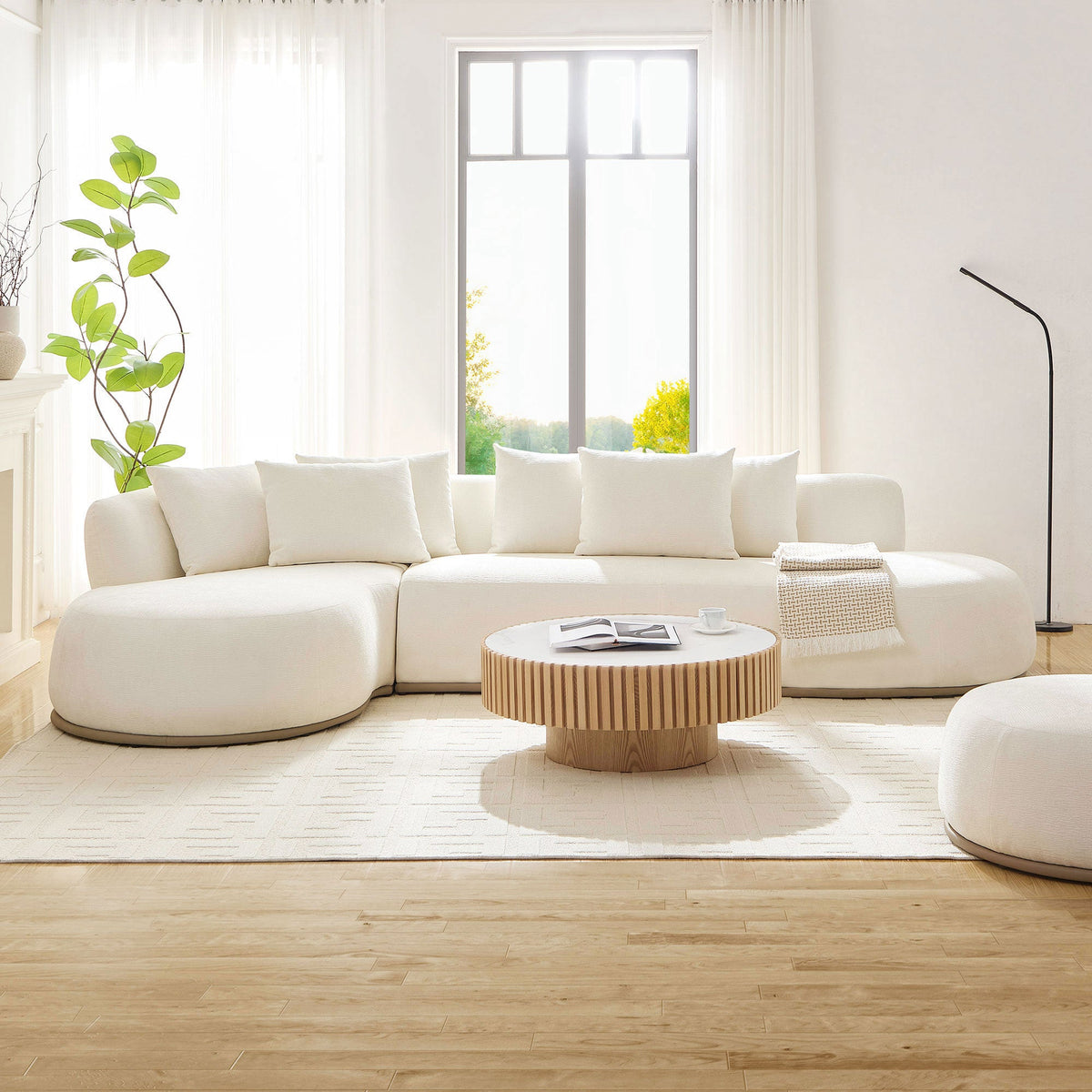 Oversized L-Shape Sectional Sofa with Ottoman with Spacious Seating - Beige, photo 4 of 10