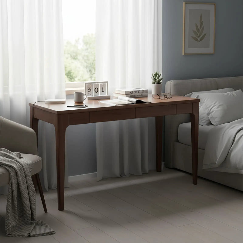 Desk With Drawers, Smooth Edge Design - Walnut by HouseOfZazla