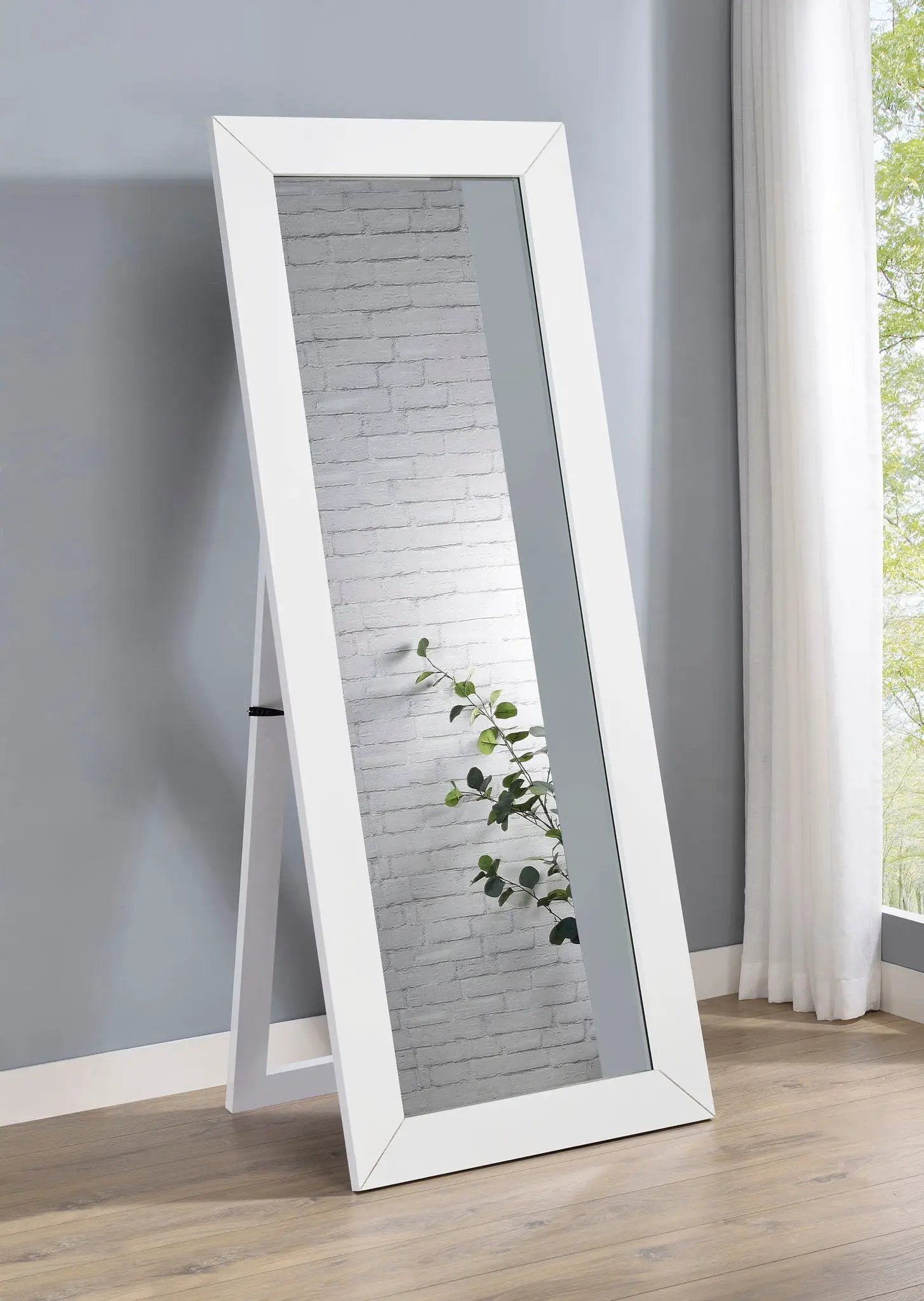 Cadence Tempered Glass Full Length Mirror White High Gloss by Unique Piece Furniture