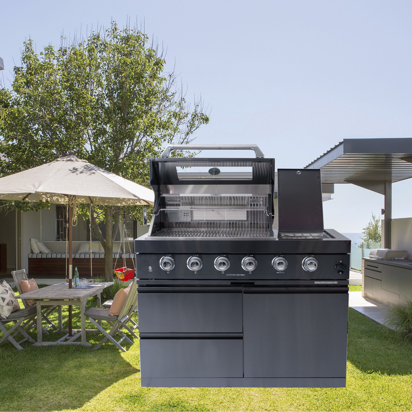 Black Gas Grill Four Burners Grill-B Stainless Steel Outdoor Kitchen Islands by HouseOfZazla