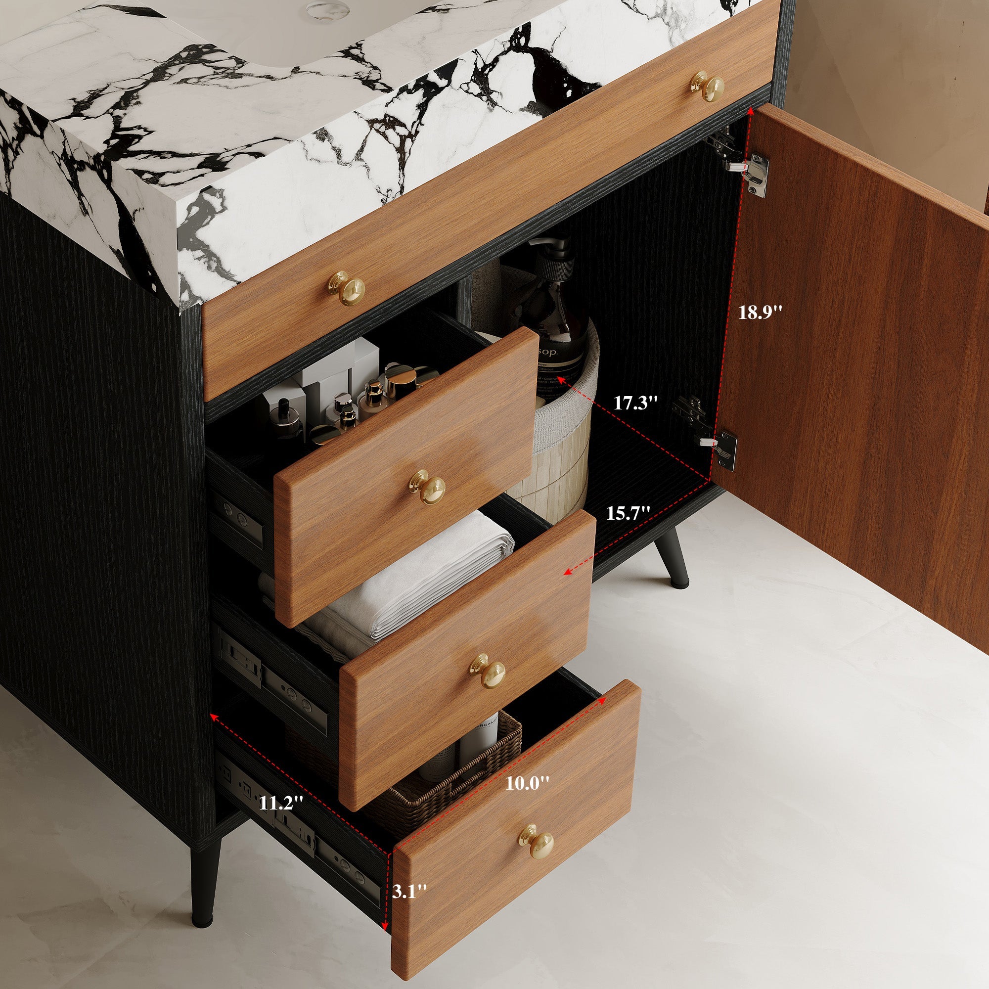 Modern Free-Standing Bathroom Vanity with Ceramic Sink & Sintered Stone Top by HouseOfZazla