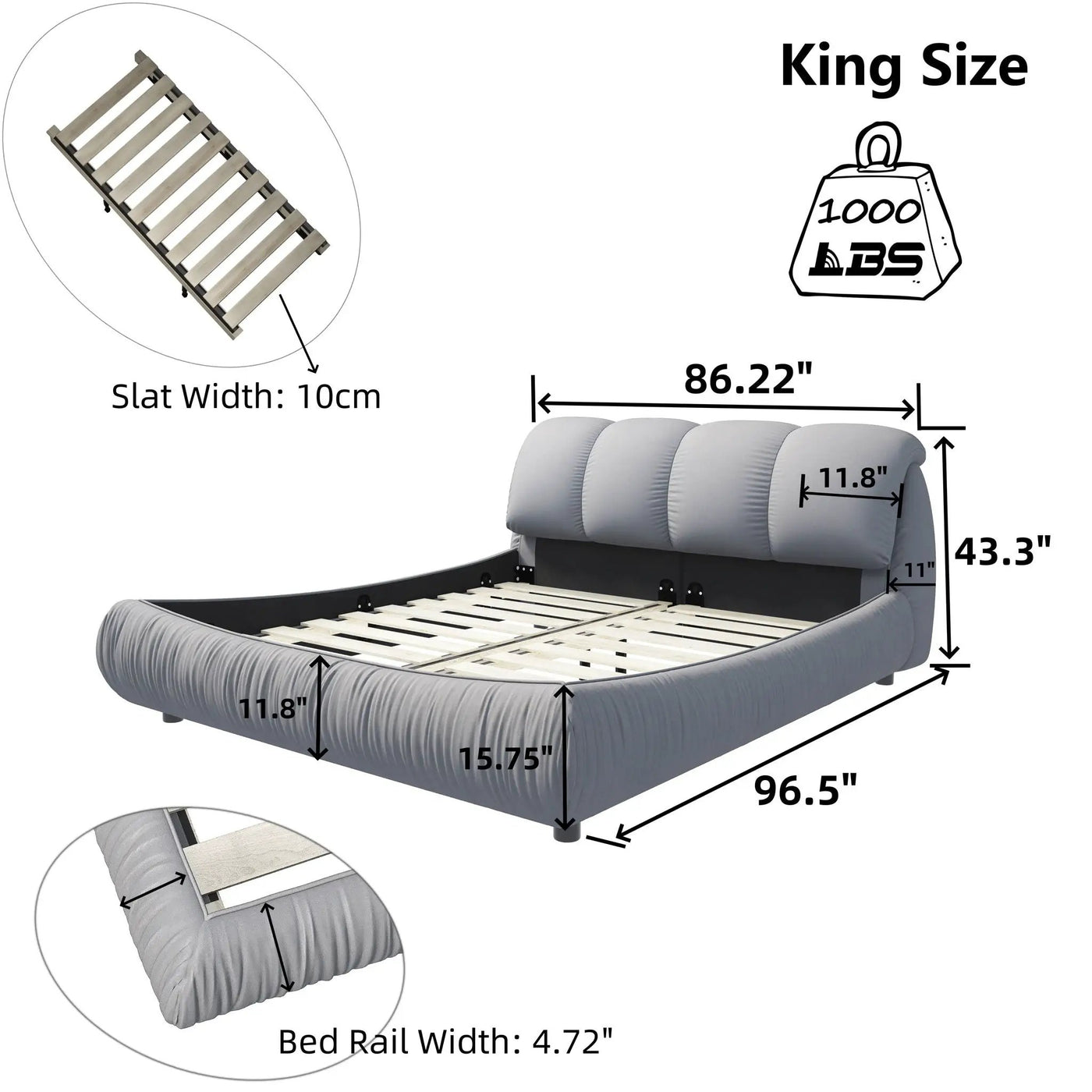 Luxury Upholstered Platform Bed With Oversized Padded Backrest And Solid Wood Frame by HouseOfZazla