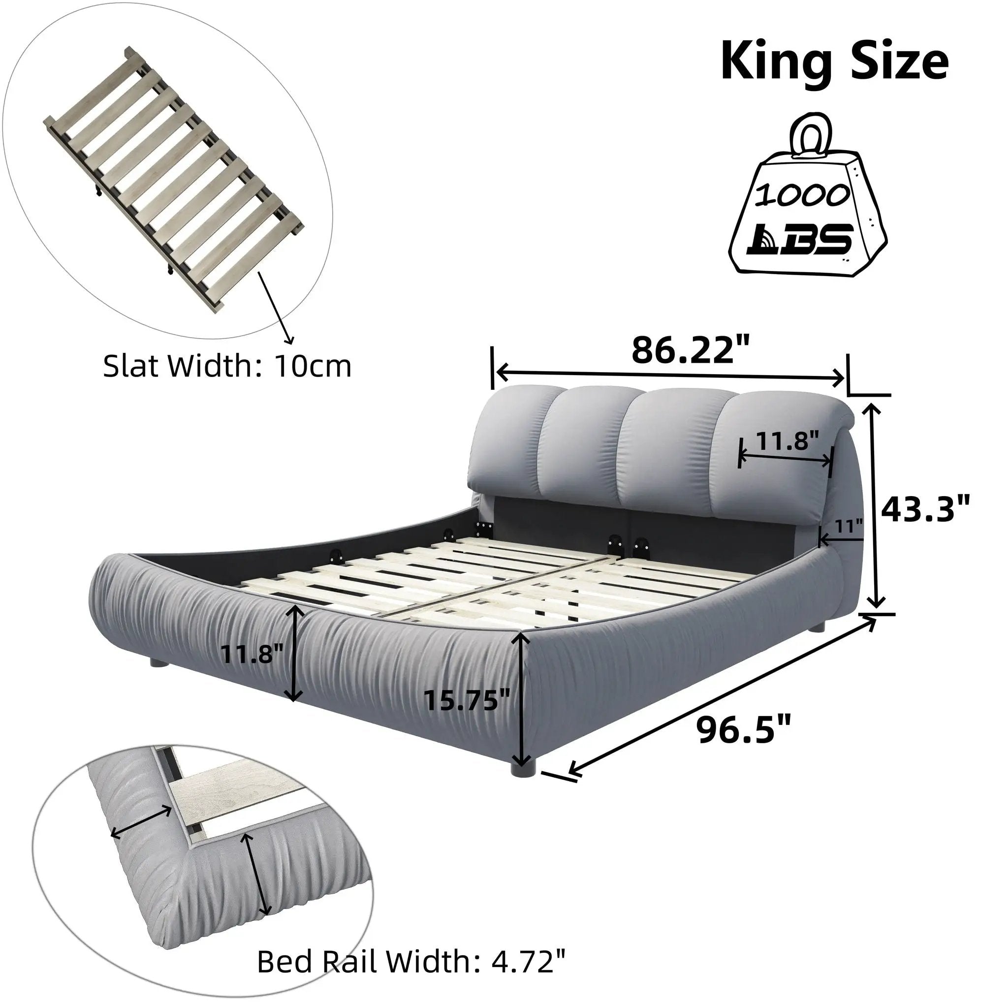 Luxury Upholstered Platform Bed With Oversized Padded Backrest And Solid Wood Frame by HouseOfZazla