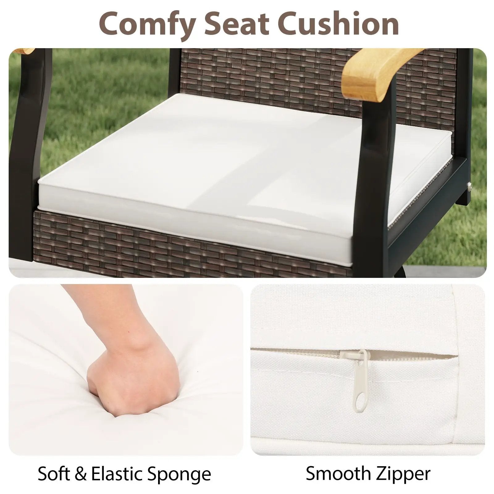 Set of 2 Outdoor 360¬∞ Swivel Bar Stool with Cushion and Acacia Wood Armrests by DirectDeals